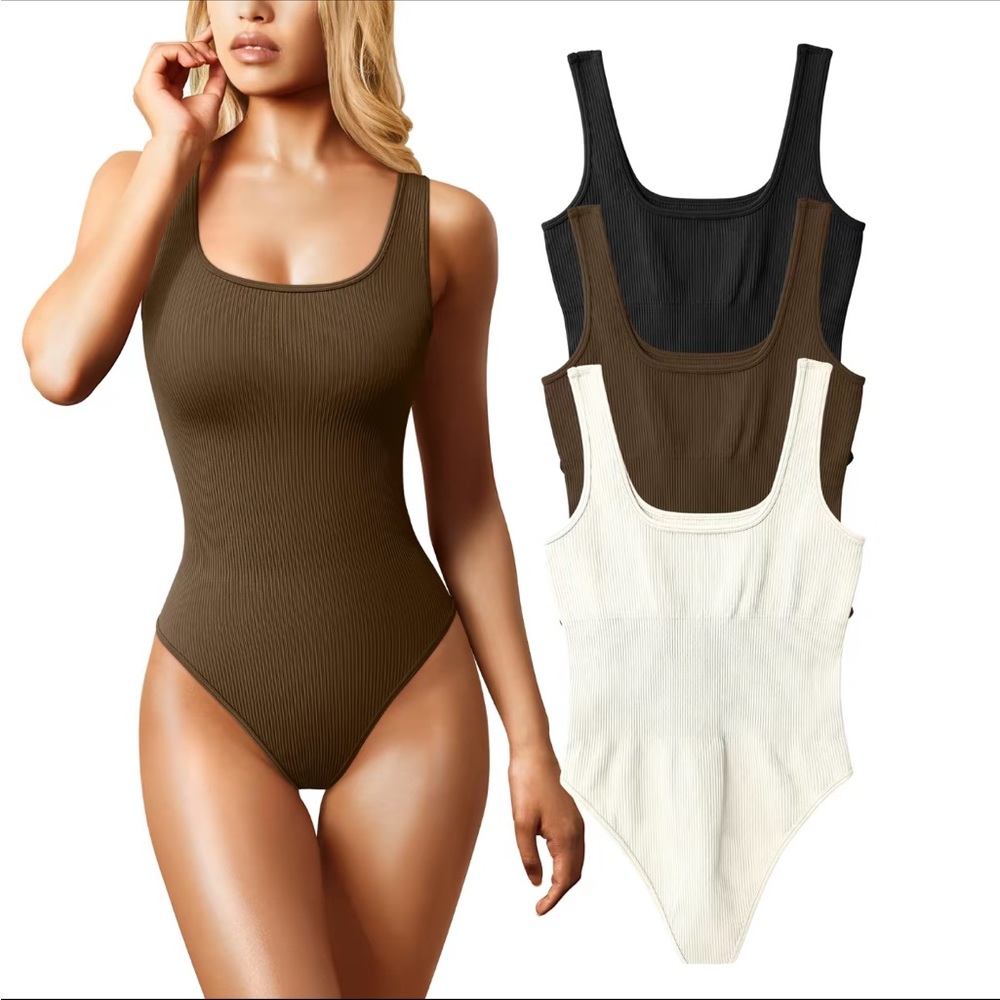Viral TikTok QQQ Women’s 3 piece  ribbed tank top square neck bodysuits.